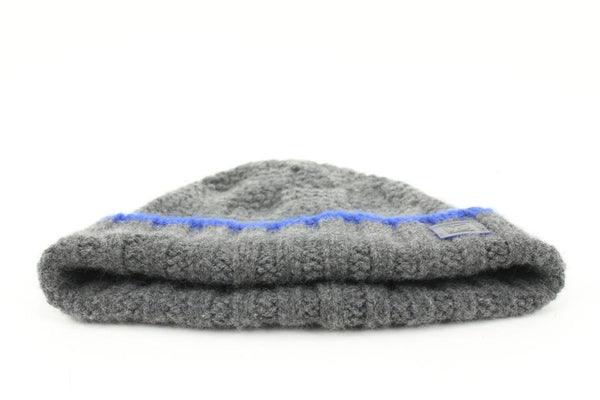 Louis Vuitton Grey x Blue Damier Knit Cashmere Helsinki Beanie Skull Cap Hat 46L