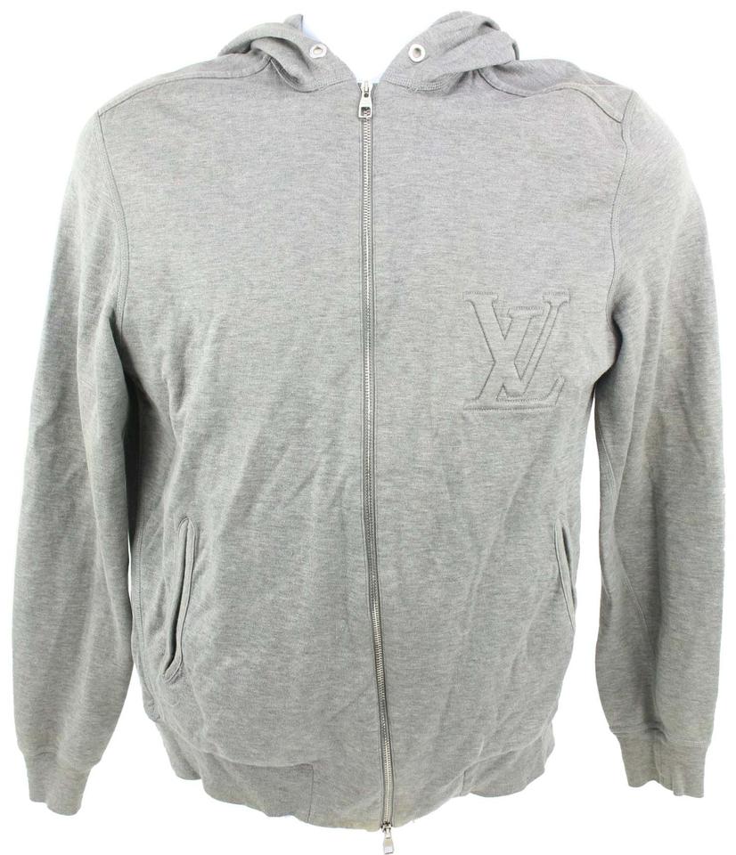 Louis Vuitton Men's XS Classic Grey LV Logo Zip Up Sweashirt Hoodie 120lv32 Louis Vuitton Men's XS Classic Grey LV Logo Zip Up Sweashirt Hoodie 120lv32