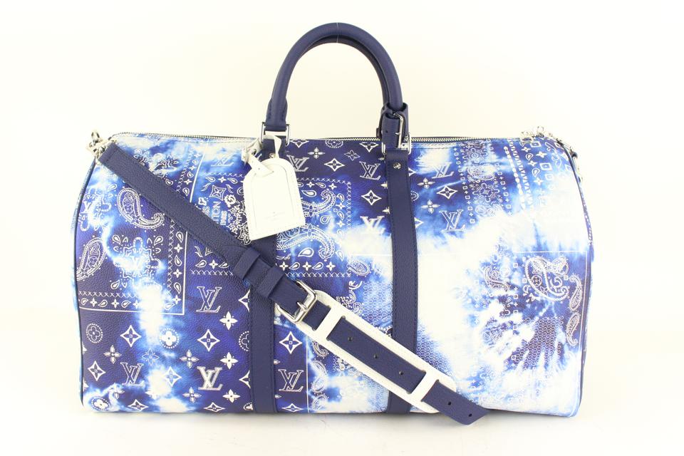 Louis Vuitton Blue Leather Bandana Keepall Bandouliere 55 Duffle 5577lk67s Louis Vuitton Blue Leather Bandana Keepall Bandouliere 55 Duffle 5577lk67s