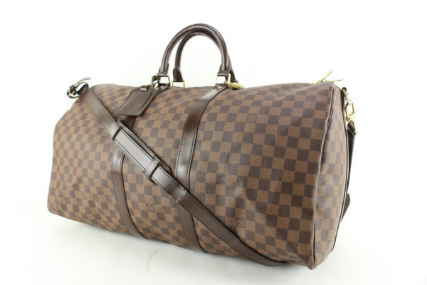 Louis Vuitton Damier Ebene Keepall Bandouliere 55 Duffle Bag with Strap 99lk729s