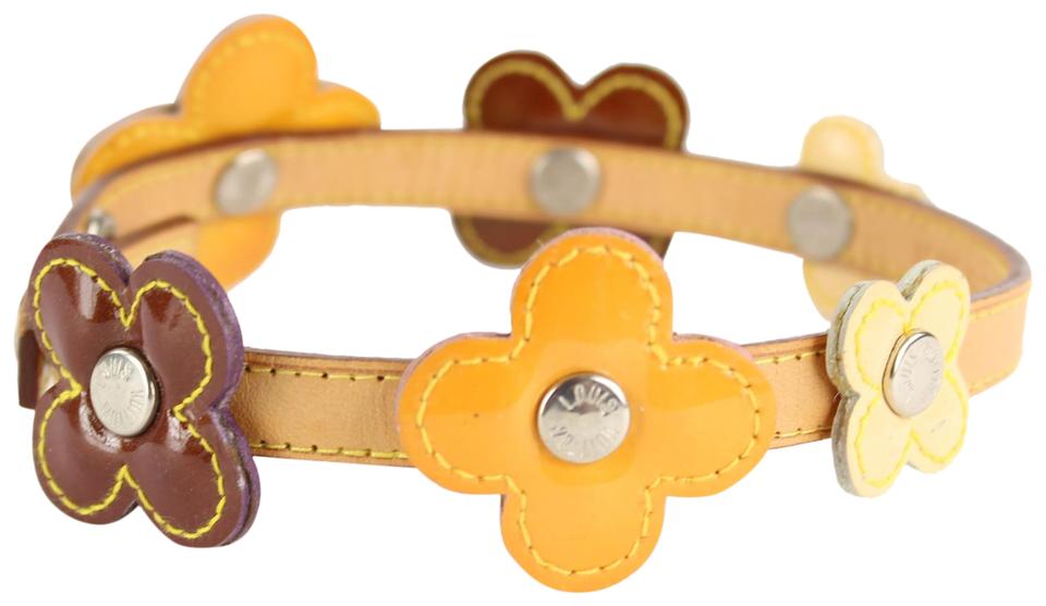 Louis Vuitton Multicolor Vernis Fleur x Vachetta Leather Belt Strap Bracelet 16LVS12 Louis Vuitton Multicolor Vernis Fleur x Vachetta Leather Belt Strap Bracelet 16LVS12