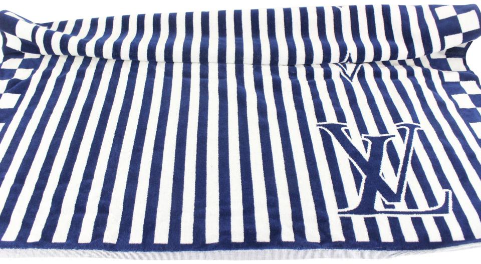 Louis Vuitton Navy Stripe LV Graphical Beach Towel 82LZ525S Louis Vuitton Navy Stripe LV Graphical Beach Towel 82LZ525S