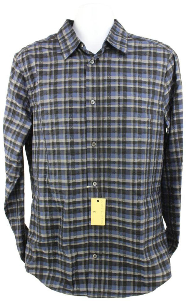 Louis Vuitton Men's XL Plaid LV Monogram Long Sleeve Button Down Shirt 27lk712s Louis Vuitton Men's XL Plaid LV Monogram Long Sleeve Button Down Shirt 27lk712s