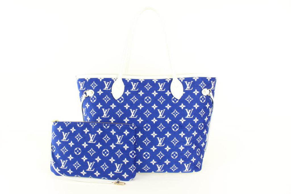 Louis Vuitton Blue Monogram Velvet Match Neverfull MM Tote with Pouch 24lv517s Louis Vuitton Blue Monogram Velvet Match Neverfull MM Tote with Pouch 24lv517s