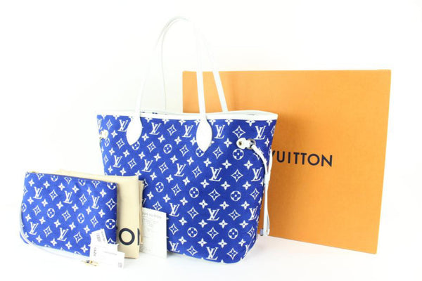 Louis+Vuitton+Neverfull+MM+Tote+Blue+Monogram+Jacquard+Velvet for sale  online