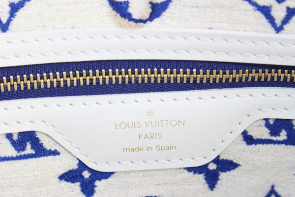 LOUIS VUITTON MATCH NEVERFULL MM BLUE GIANT MONOGRAM VELVET EMBOSSED BAG &  POUCH