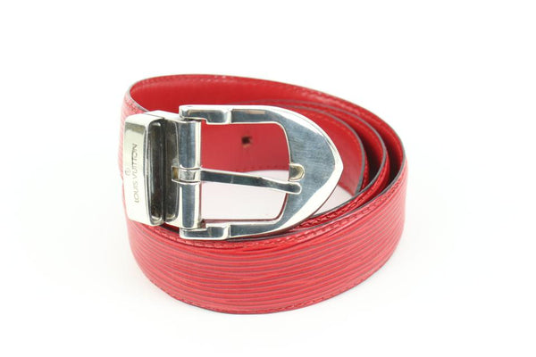 Louis Vuitton 85/34 Red Epi Leather Ceinture Belt Silver Buckle ref.623581  - Joli Closet