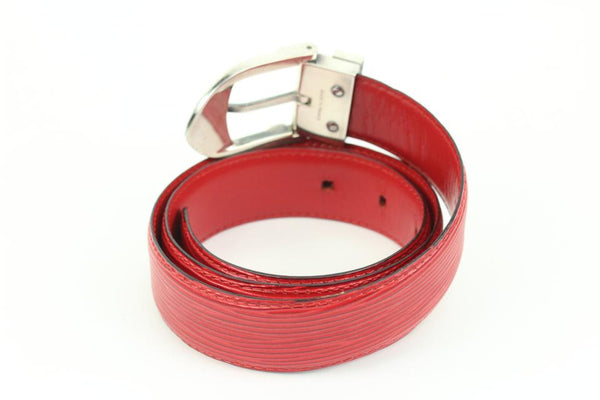 Louis Vuitton 85/34 Red Epi Leather Ceinture Belt Silver Buckle 95lk412s  For Sale at 1stDibs
