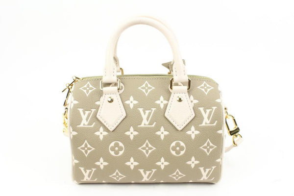 Louis Vuitton Khaki x Beige Leather Monogram Empreinte Speedy 20 with Strap  46lk27