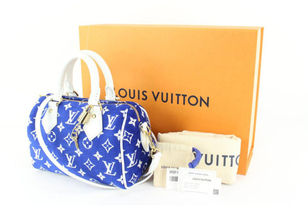 Louis Vuitton Speedy Bandouliere Bag LV Match Monogram Jacquard Velvet 20  Blue