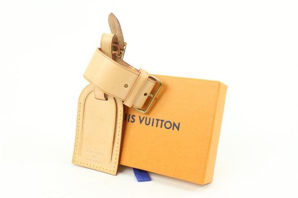 Louis Vuitton Black Leather ID / Luggage Name Tag & Poignet Set Gold  Hardware