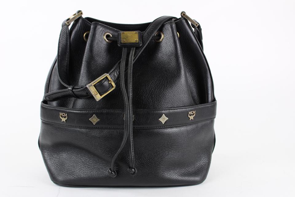 MCM Black Leather Drawstring Bucket Hobo 8mcm1228 MCM Black Leather Drawstring Bucket Hobo 8mcm1228