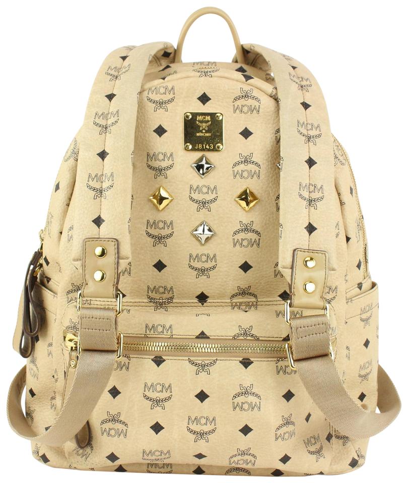 MCM Beige Monogram Visetos Logo Medium Studded Stark Backpack 921mcm73 MCM Beige Monogram Visetos Logo Medium Studded Stark Backpack 921mcm73