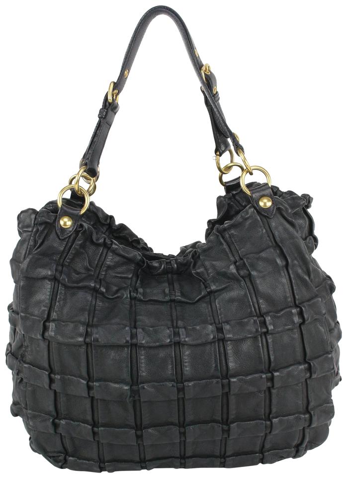Miu Miu Black Leather Quilted Ruffle Hobo Bag 44miu722 Miu Miu Black Leather Quilted Ruffle Hobo Bag 44miu722