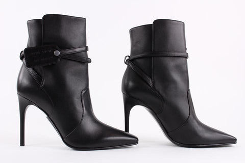 Off-White™  sz39 Black Leather Zip Tie Tag Ziptie Bootie 16off1221