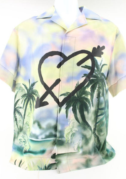 Palm Angels グリーンボタンアップシャツ XL Palm Angels logo-print long-sleeve Shirt | Blue | FARFETCH