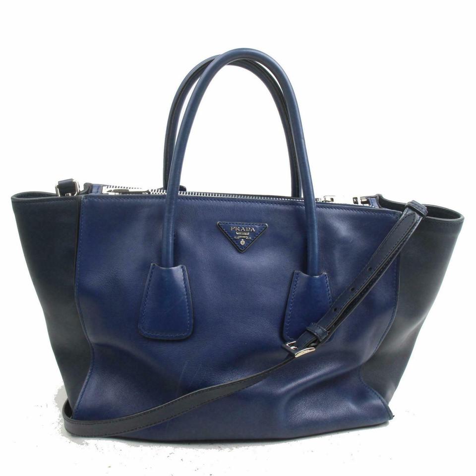 Prada 872320 Blue Bicolor Galleria Tote with Strap 2way Prada 872320 Blue Bicolor Galleria Tote with Strap 2way