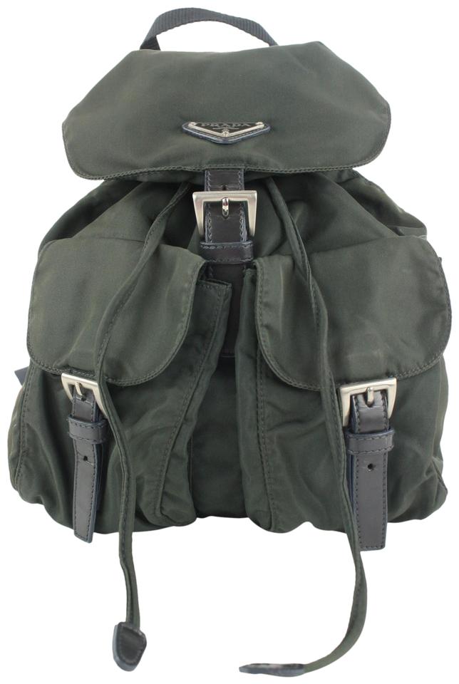Prada Dark Green Tessuto Nylon Twin Pocket Backpack 885pr413 Prada Dark Green Tessuto Nylon Twin Pocket Backpack 885pr413