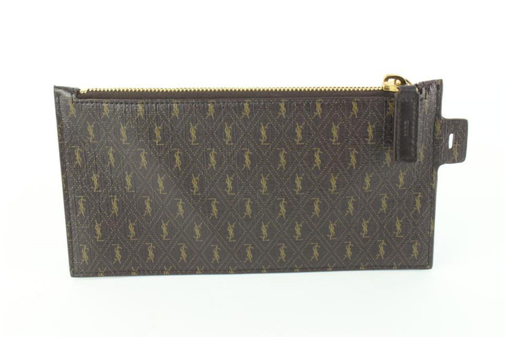 Saint Laurent Dark Brown YSL All Over Zip Pouch 26ys517s Saint Laurent Dark Brown YSL All Over Zip Pouch 26ys517s