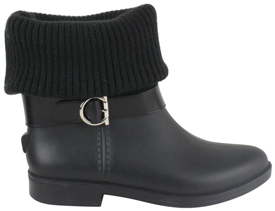 Salvatore Ferragamo Women's Size 6 Black Rubber Thordis Rain Boot Gancini Logo 1215sf10 Salvatore Ferragamo Women's Size 6 Black Rubber Thordis Rain Boot Gancini Logo 1215sf10