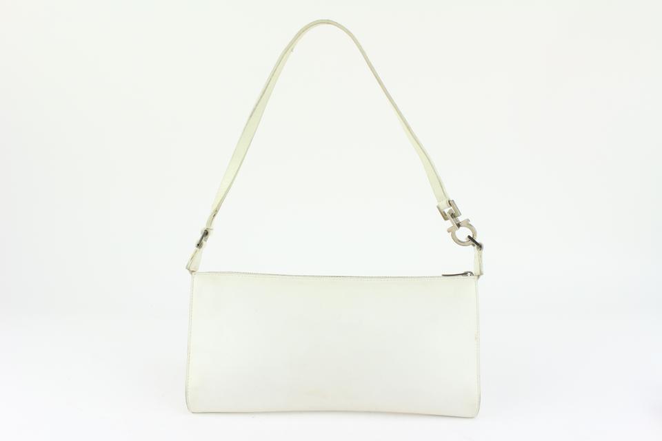 Salvatore Ferragamo White Leather Gancini Logo Pochette Wristlet 1216sf32 Salvatore Ferragamo White Leather Gancini Logo Pochette Wristlet 1216sf32