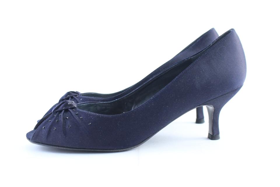 Stuart Weitzman Navy Satin Knot Twist Kitten Open Toe Heel3MR0222 Stuart Weitzman Navy Satin Knot Twist Kitten Open Toe Heel3MR0222