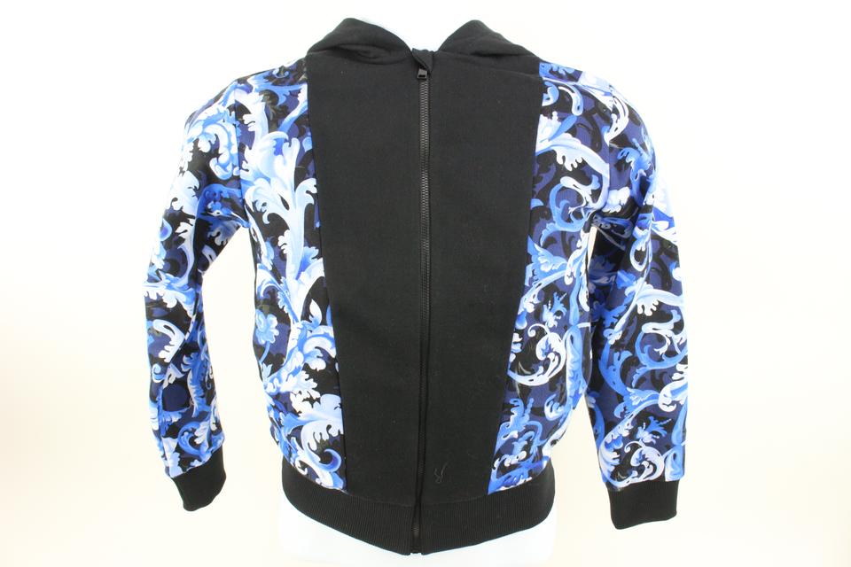 Versace Size 10A Boy's Black Blue Baroque Zip Up Hoodie Sweatshirt Kids 124v6 Versace Size 10A Boy's Black Blue Baroque Zip Up Hoodie Sweatshirt Kids 124v6