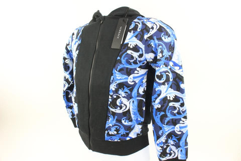 Versace Size 10A Boy's Black Blue Baroque Zip Up Hoodie Sweatshirt Kid 121v39