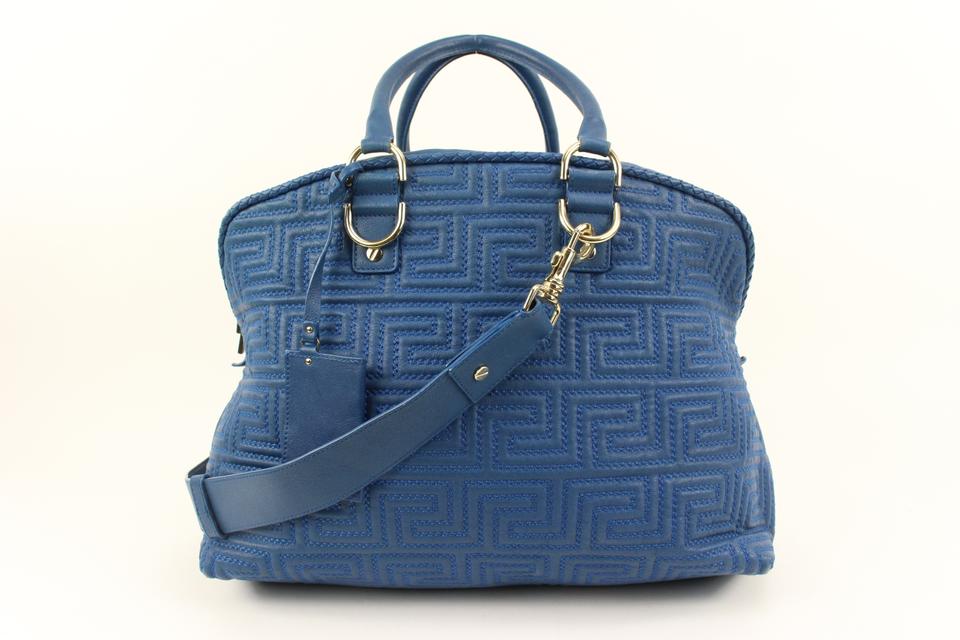 Versace Couture Blue Quilted Leather Athena Vanitas 2way Dome Satchel 5v34s Versace Couture Blue Quilted Leather Athena Vanitas 2way Dome Satchel 5v34s