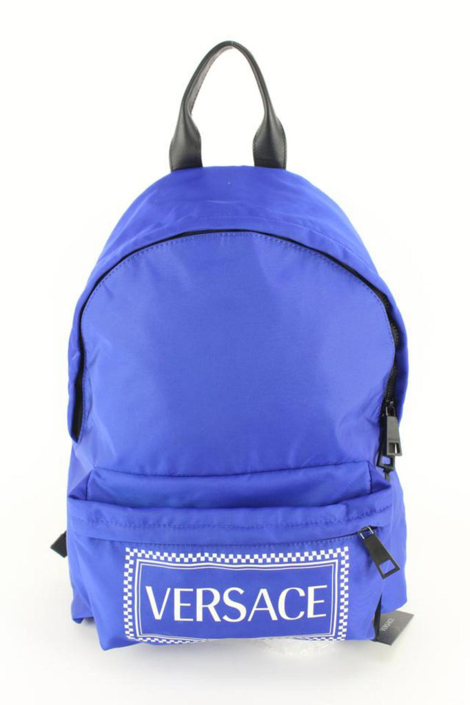 Versace Blue Zaino Stampa Logo Nylon Backpack Travel Bag 39v54s Versace Blue Zaino Stampa Logo Nylon Backpack Travel Bag 39v54s