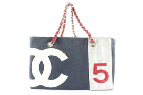 Chanel Navy Silver Red CC No. 5 Chain Tote 1C0424