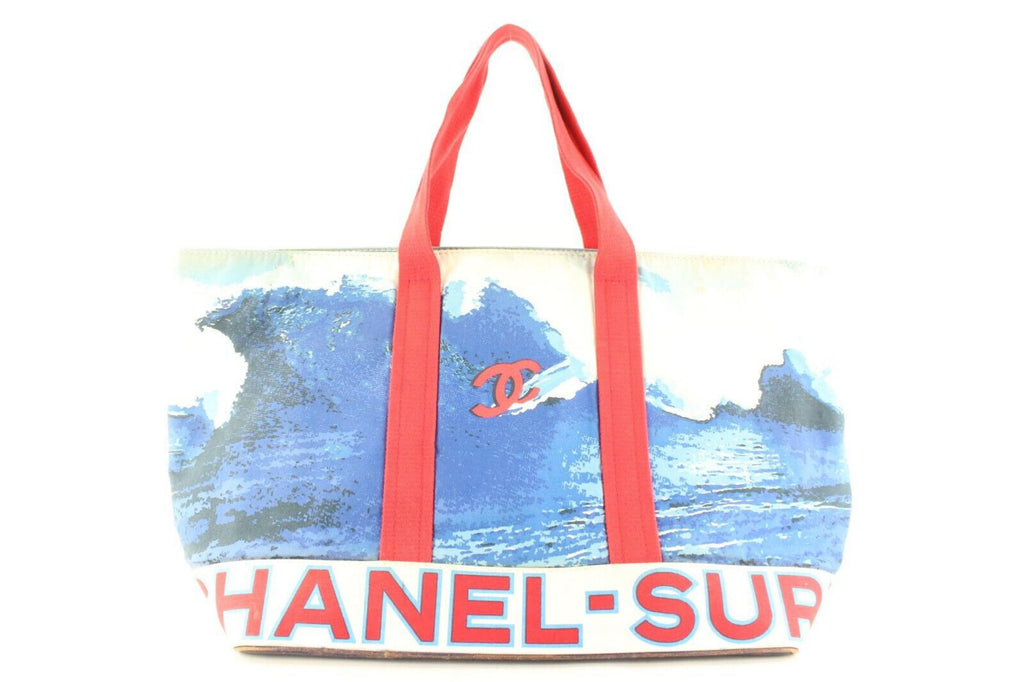 Chanel XL Wave Surf CC Logo Tote Blue x Red 1CAS424