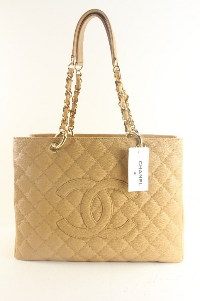 Chanel Quilted Beige Caviar Leather GST Chain Tote GHW 1CAS914K