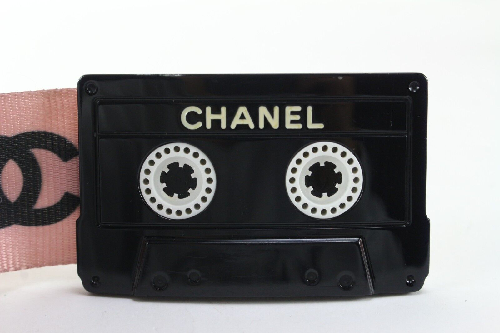 CHANEL 2004 Cassette Tape Belt Black Red Nylon #85 GS02299d