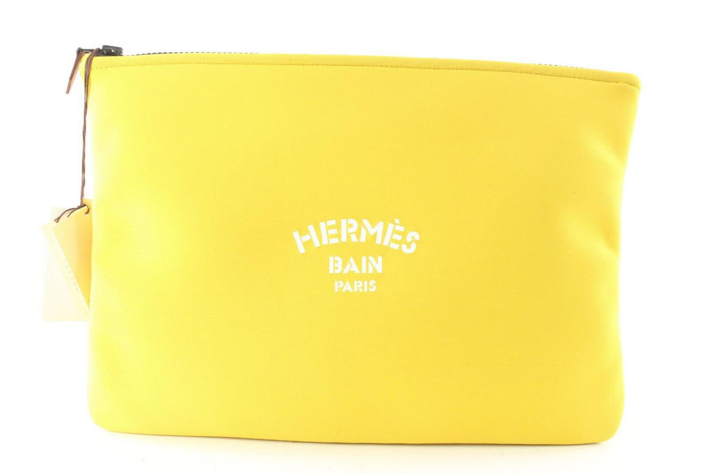 Hermes Yellow Neo Bain Pouch Zip Clutch 1H0509