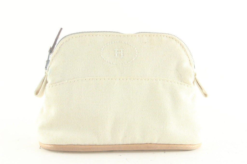 HERMES Ivory H Logo Bolide Cosmetic Case Canvas x Leather 1HER727K