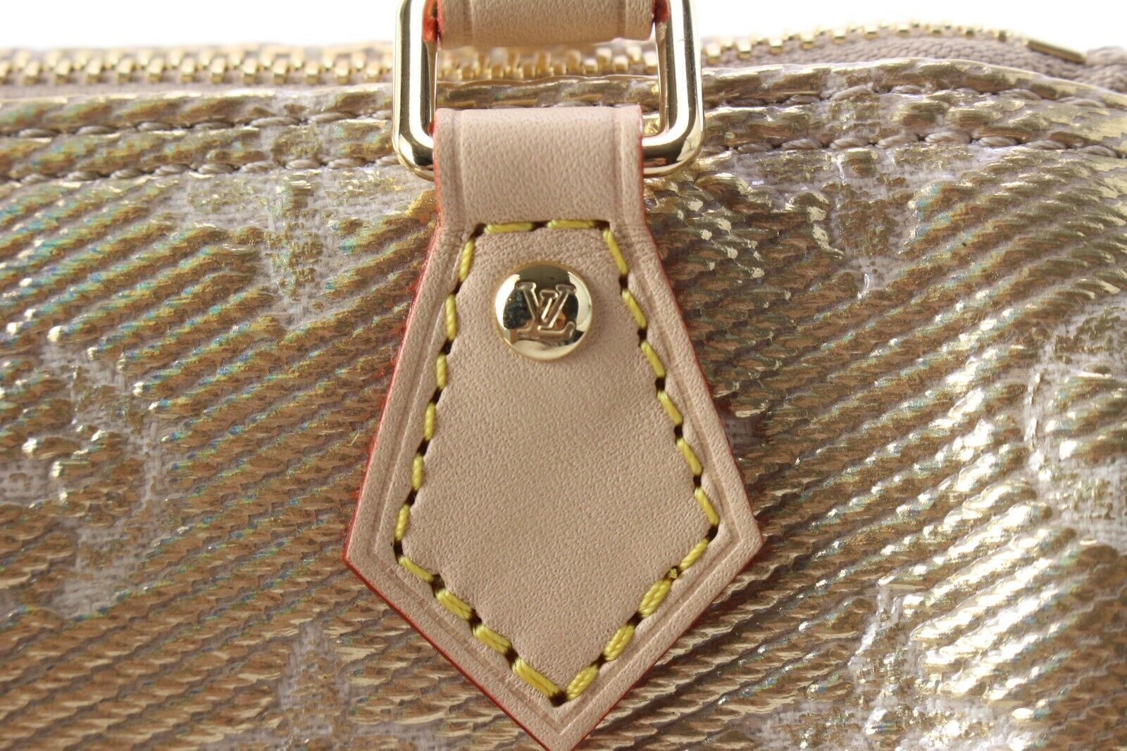 Louis Vuitton Metallic Gold Denim Monogram Nano Speedy Bandouliere