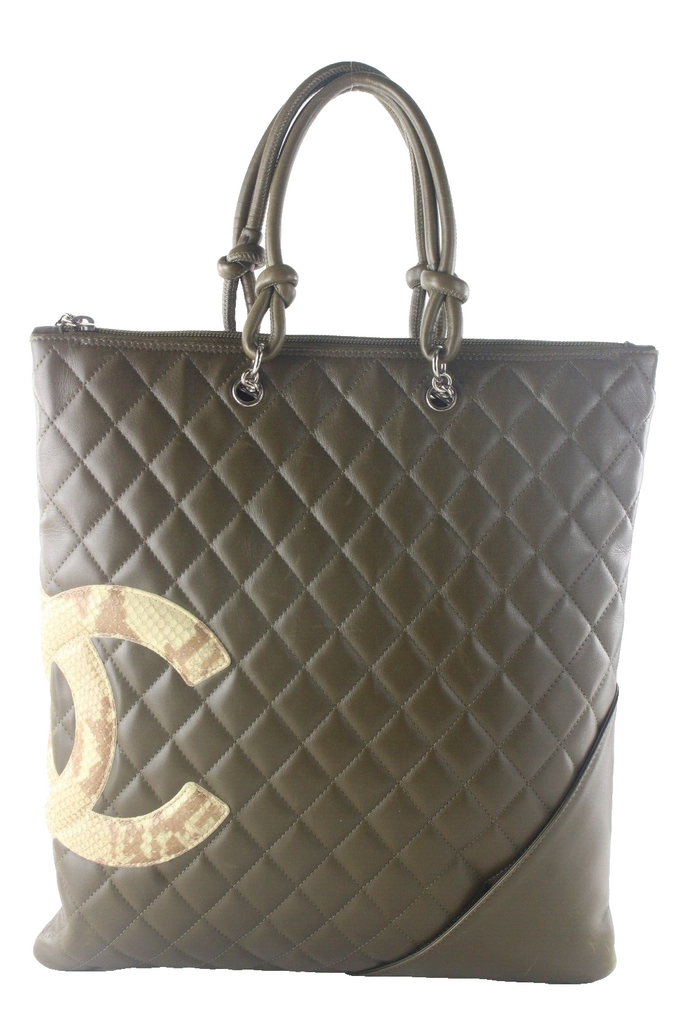 Chanel Khaki Olive Leather Quilted Cambon Tote 3CAS1023K