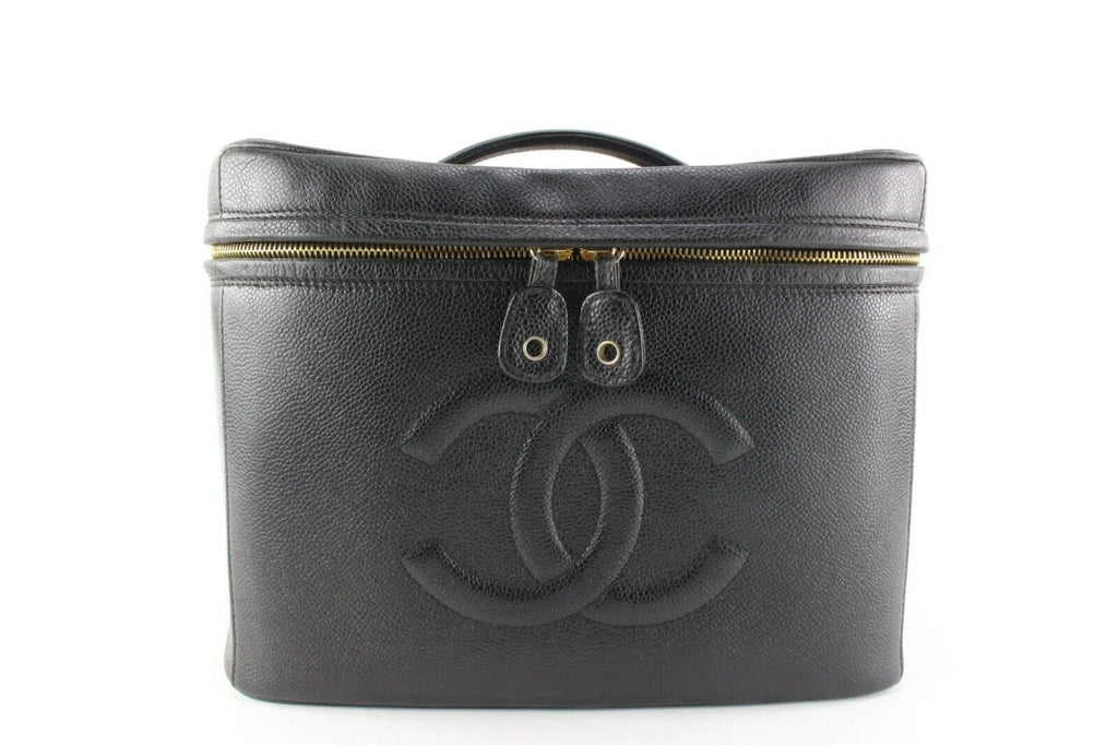 Chanel Black Caviar Leather Timeless CC Logo Vanity Case Trunk Jumbo 3CC0413