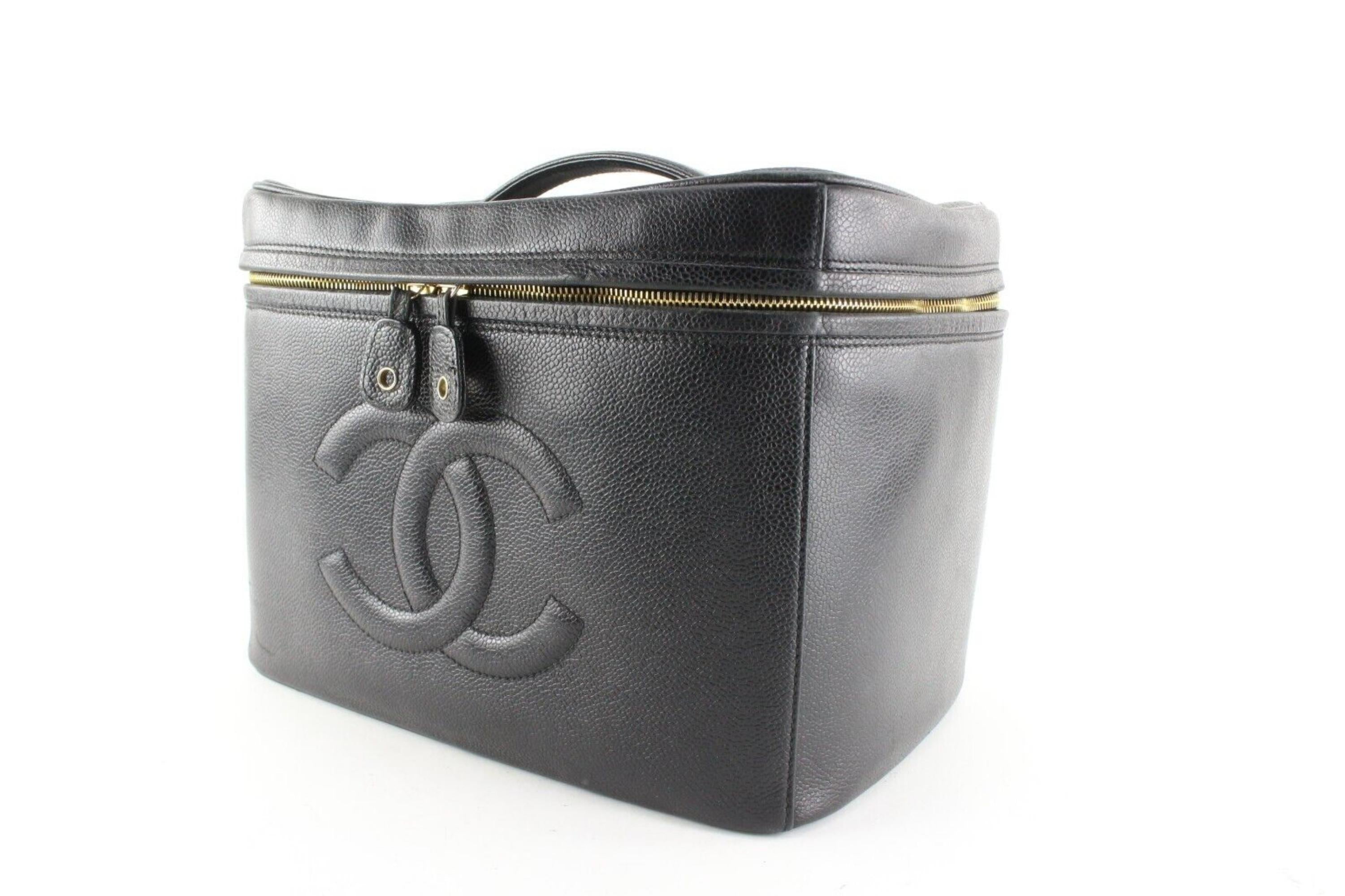 Chanel Black Caviar Leather Timeless CC Logo Vanity Case Trunk