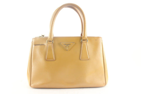 Prada Tan Brown Saffiano Leather Luxe Tote 2way with Strap 3PR831K