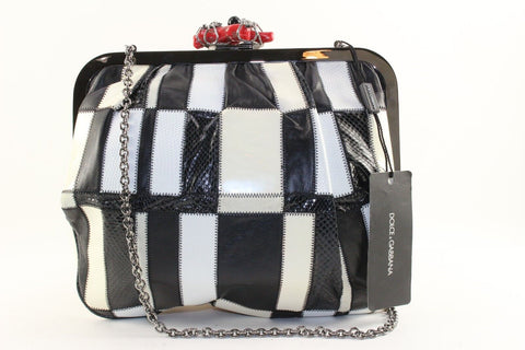 Dolce and Gabbana Checker Panel Kisslock Chain Bag 4DG1214K
