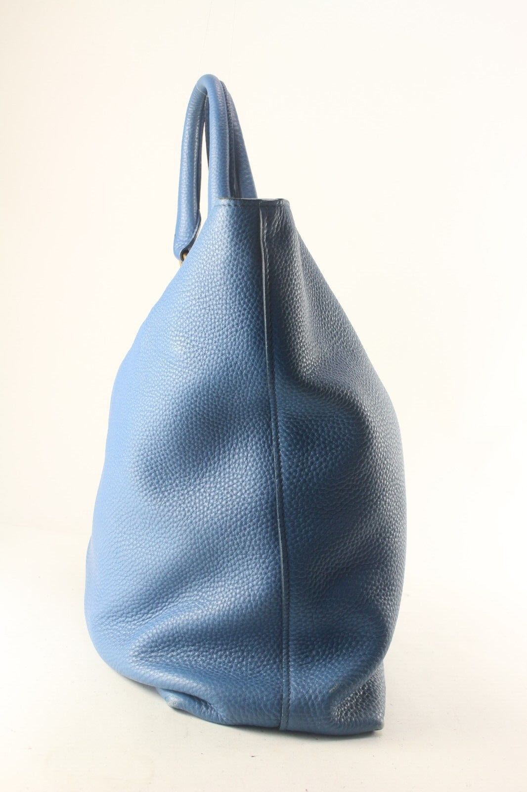 Prada Blue Vitello Daino Leather Top Handle Hobo Bag