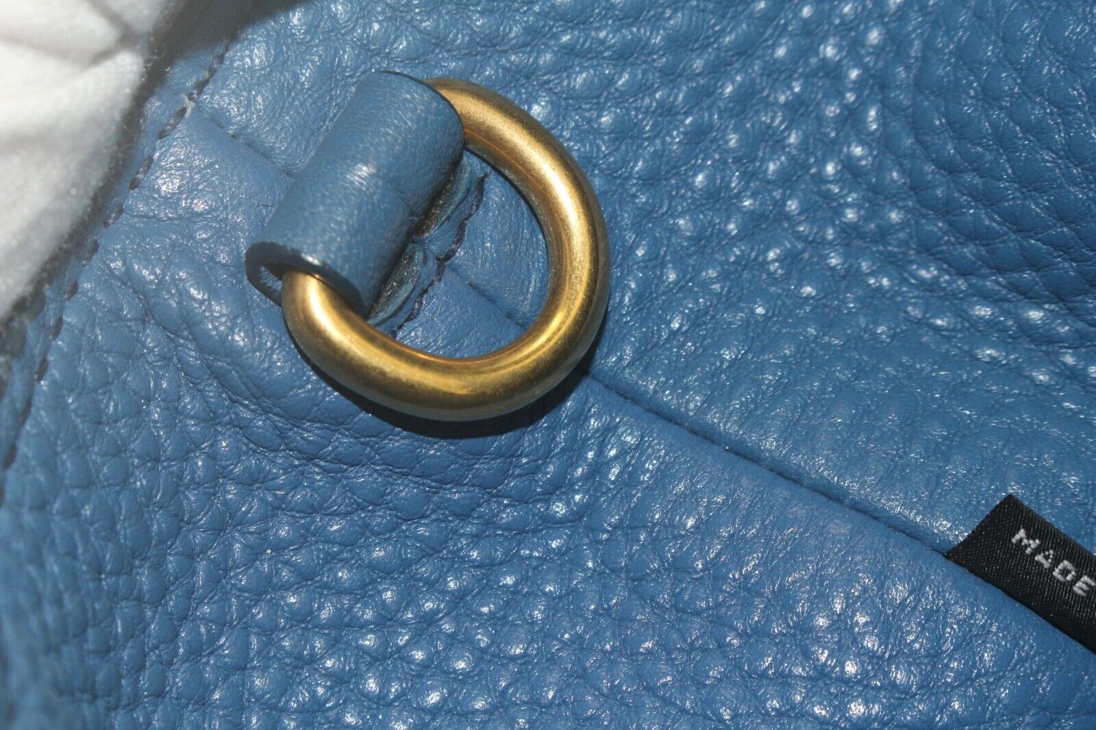 Prada Blue Vitello Daino Leather Top Handle Hobo Bag