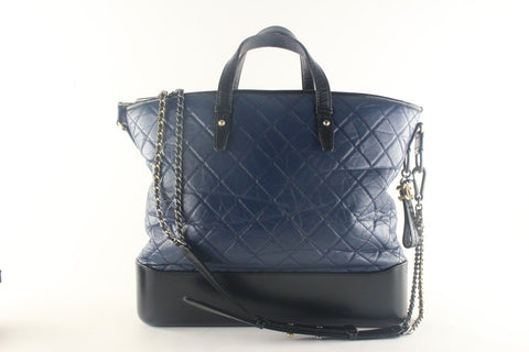 Chanel Two-Tone Quilted Black x Blue Leather Gabrielle 2way Tote 6CK103K