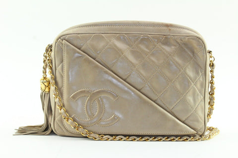 Chanel Beige Quilted Lambskin CC Camera Bag Diagonal Flap Gold Plated 6CK1220K