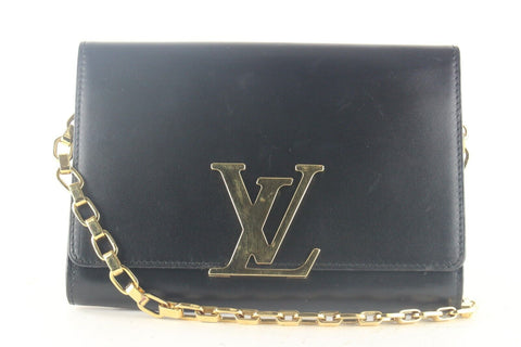 Louis Vuitton Black Calfskin Chain Louise MM Crossbody 9LK919K