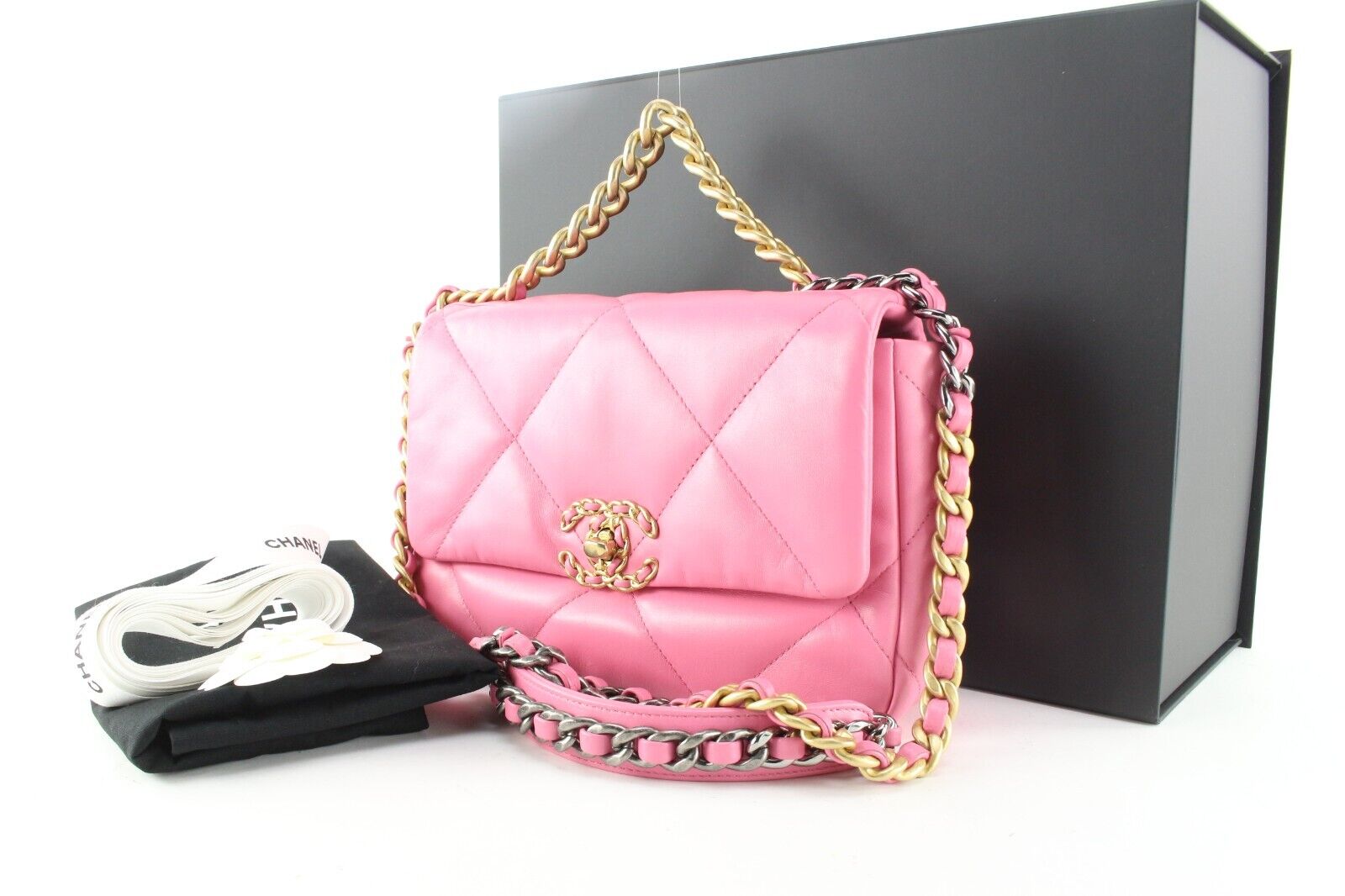 Chanel Lambskin Quilted Large Chanel 19 Flap Light Pink