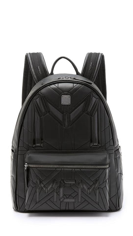 MCM Quilted Embossed Bionic 232006 Black Leather Backpack