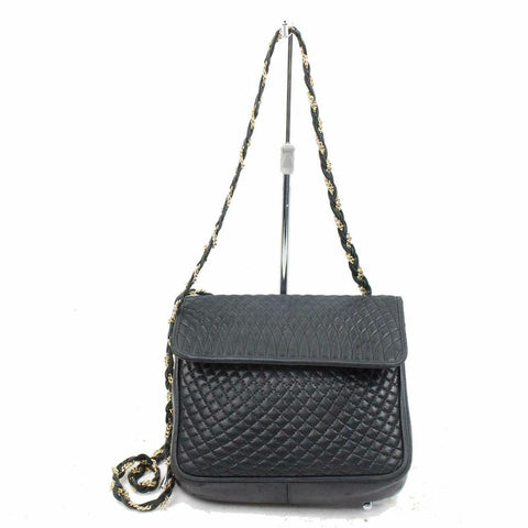 Bally Quilted Chain Flap 870749 Black Leather Cross Body Bag